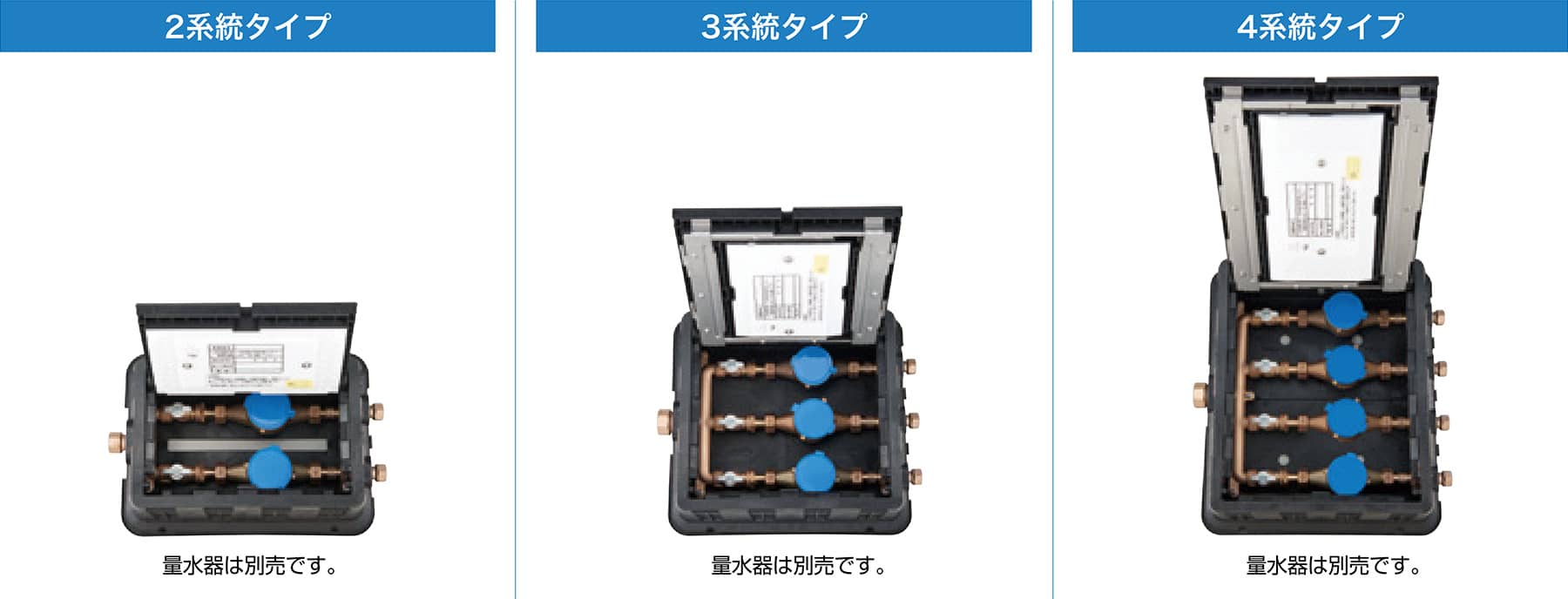 2系統タイプ量水器は別売です。3系統タイプ量水器は別売です。4系統タイプ量水器は別売です。
